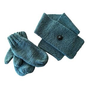 Handknit Button Scarf and Mitten Set - Adult-size